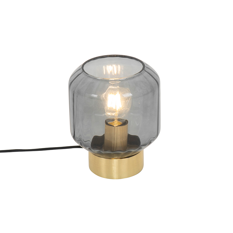 Levně Designová stolní lampa mosaz s kouřovým sklem - Stiklo