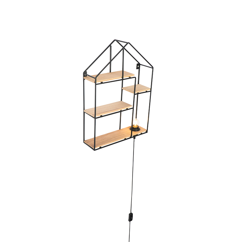 Priemyselná nástenná lampa čierna s drevom 49 cm - Hiso