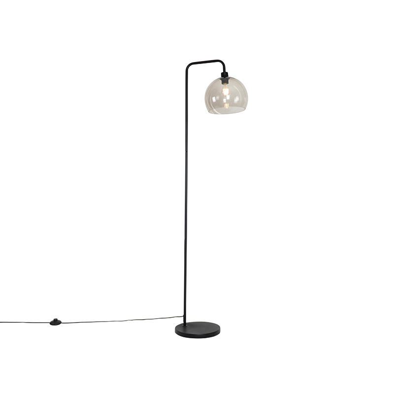 Moderní stojací lampa černá s kouřovým sklem - Malý