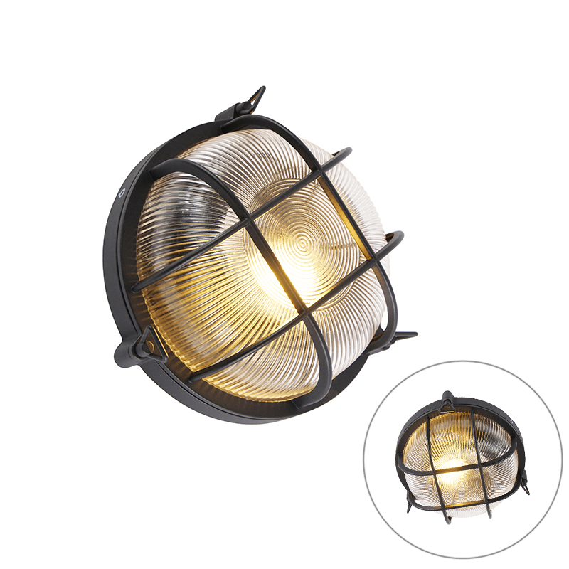 Industrial round wall lamp black IP44 - Noutica
