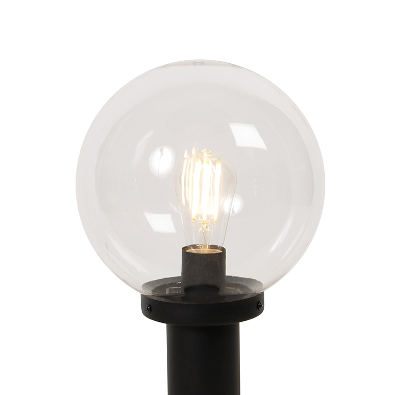 QAZQA Sfera - Lampe Sur Pied Extérieur Moderne - 1 Lumière - Ø 25 Cm - Noir - Moderne - Éclairage Extérieur 10 Lampe d'extérieur sur pied noire avec boule transparente 50 cm IP44 - Sfera
