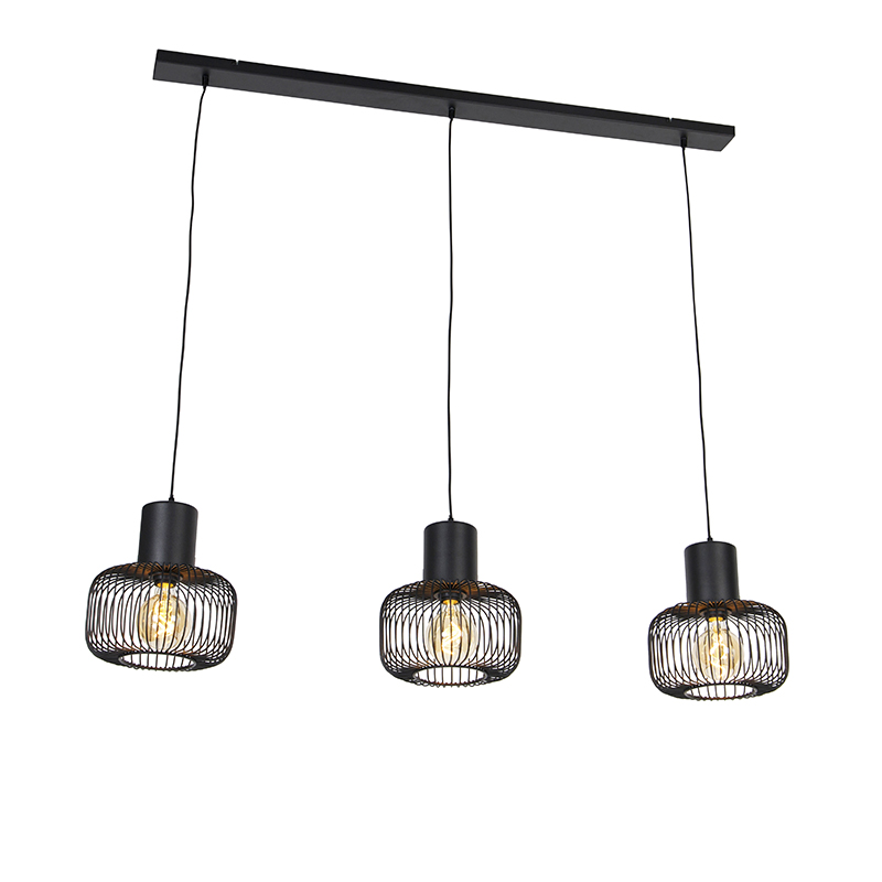 Lampă suspendată design negru cu 3 lumini - Baya