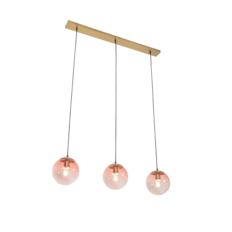 E-shop Art Deco závesná lampa mosadz s ružovým sklom 3-svetlá - Pallon Mezzi