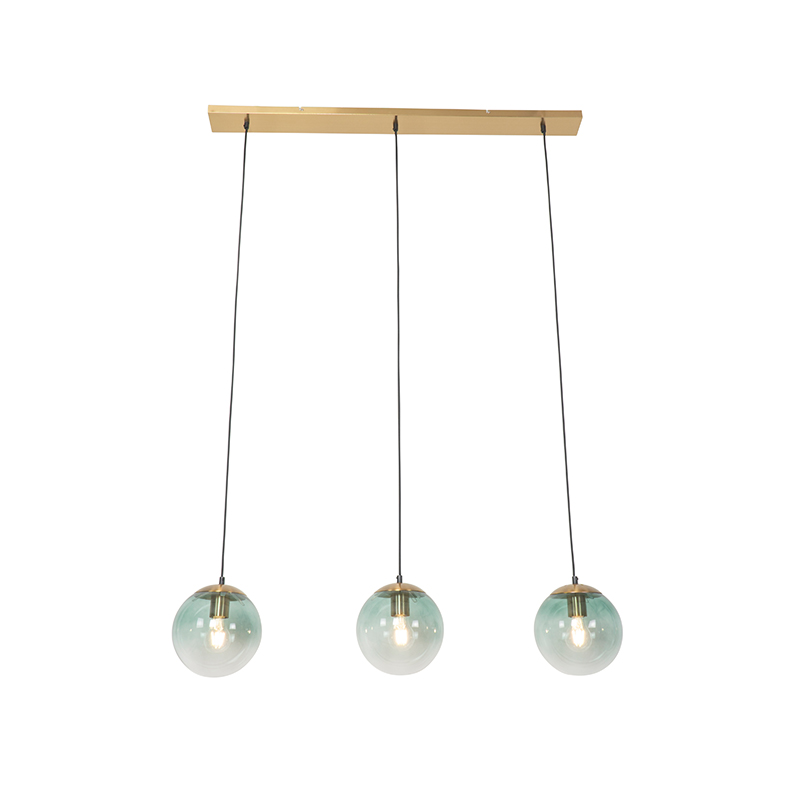 Lámpara colgante Art Decó latón con cristal verde 3 luces - Pallon