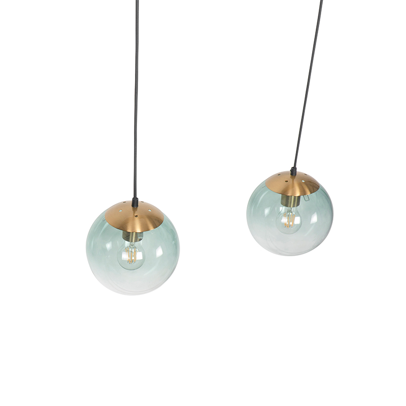 Art Deco Hängelampe Messing mit grünem Glas 3-Licht - Pallon Mezzi