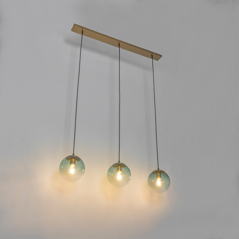 Lámpara colgante Art Decó latón con cristal verde 3 luces - Pallon
