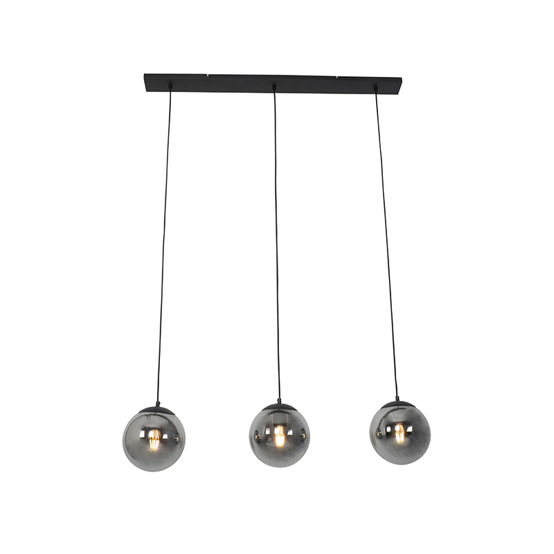 Lampadario Art Déco nero e vetro fumé 3 luci - Pallon