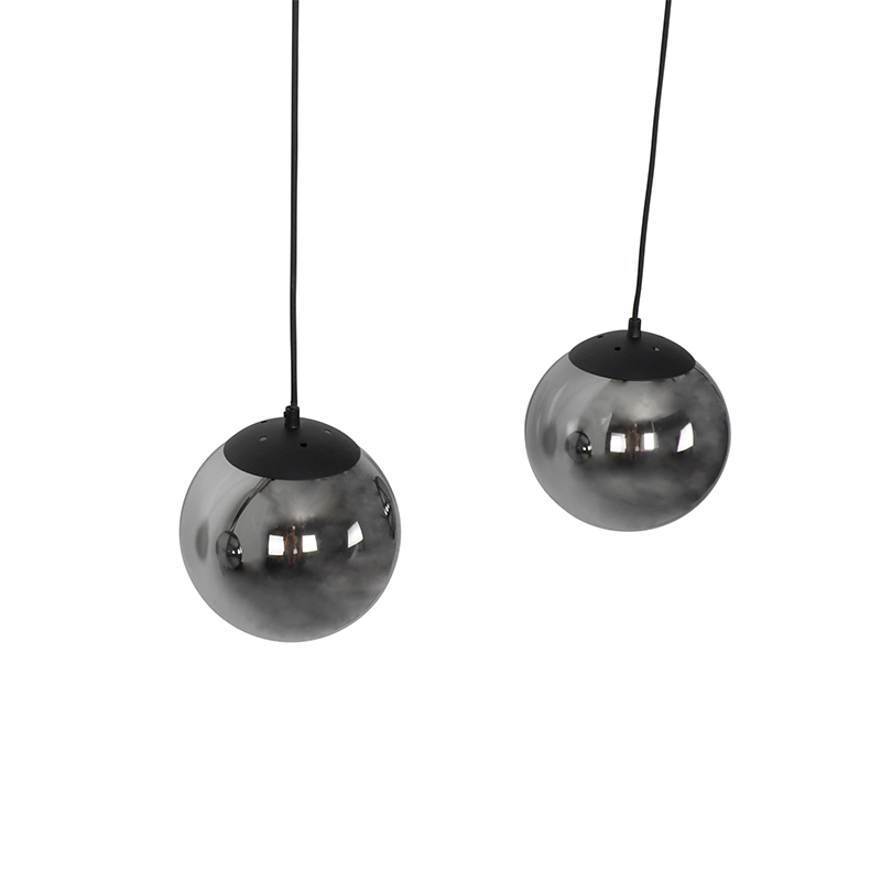 Lampadario Art Déco nero e vetro fumé 3 luci - Pallon
