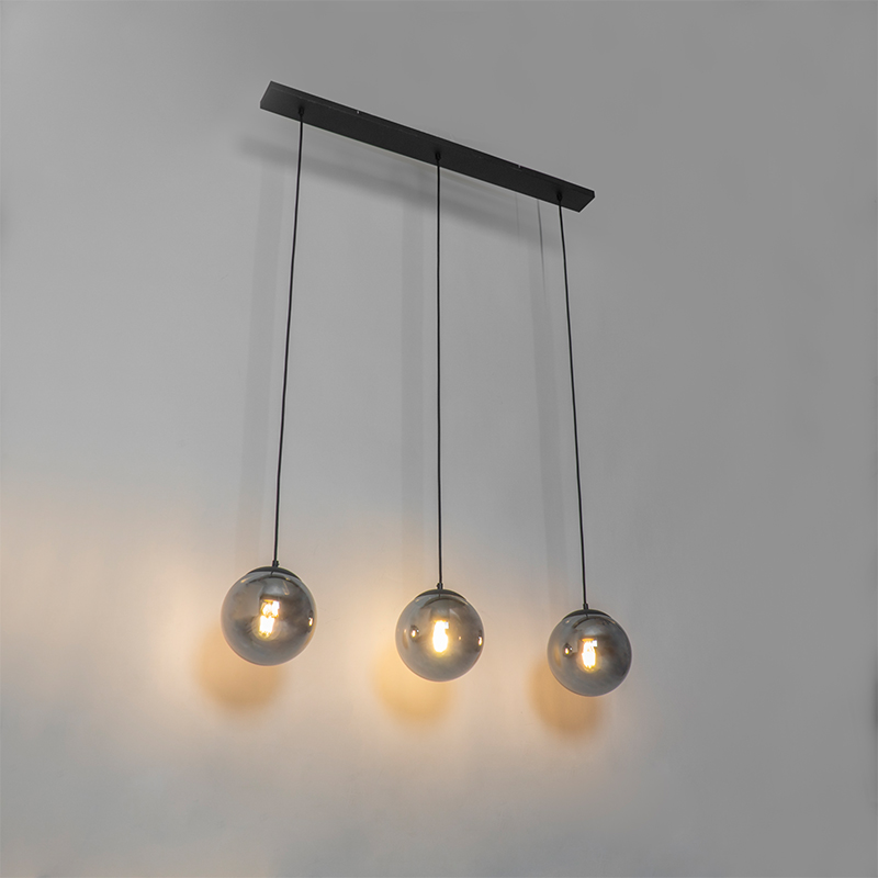 Art Deco Pendant Light Black and Smoke Glass 3-Light - Pallon