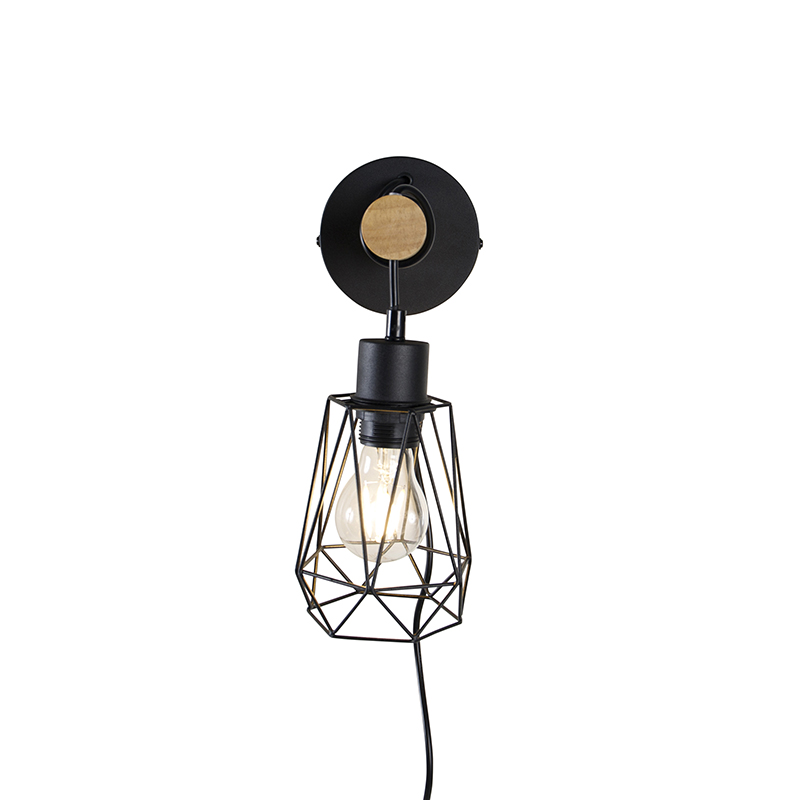 Rustic Wall Light Black with Wood - Dami Frame