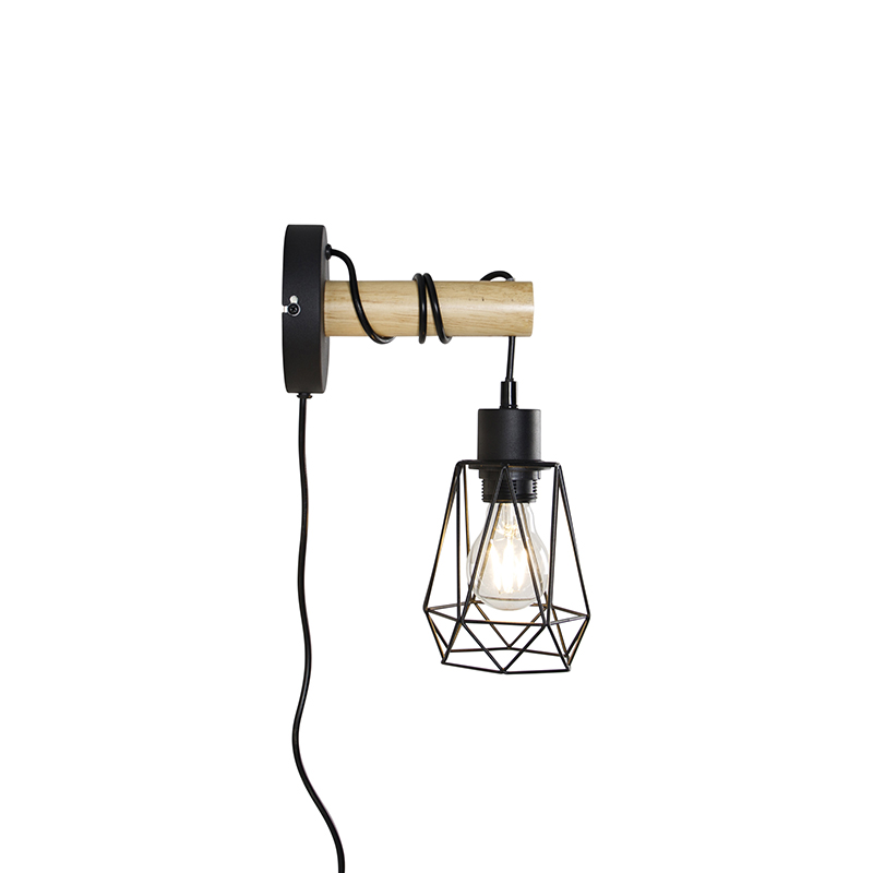 Rustic Wall Light Black with Wood - Dami Frame