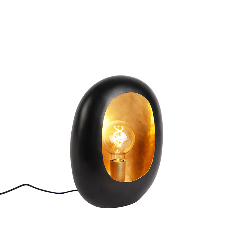 Lampe de table design noire avec intérieur doré 36 cm - Cova