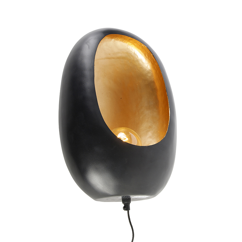 Design fali lámpa fekete, arany belsővel, 46 cm - Cova