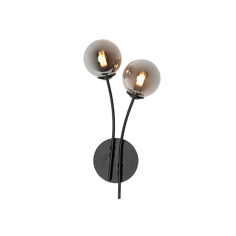 applique moderne noire 2 lumières avec verre fumé - athènes