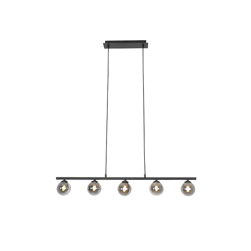 Modern Pendant Light Black 100 cm 5-Light with Smoke Glass - Athens