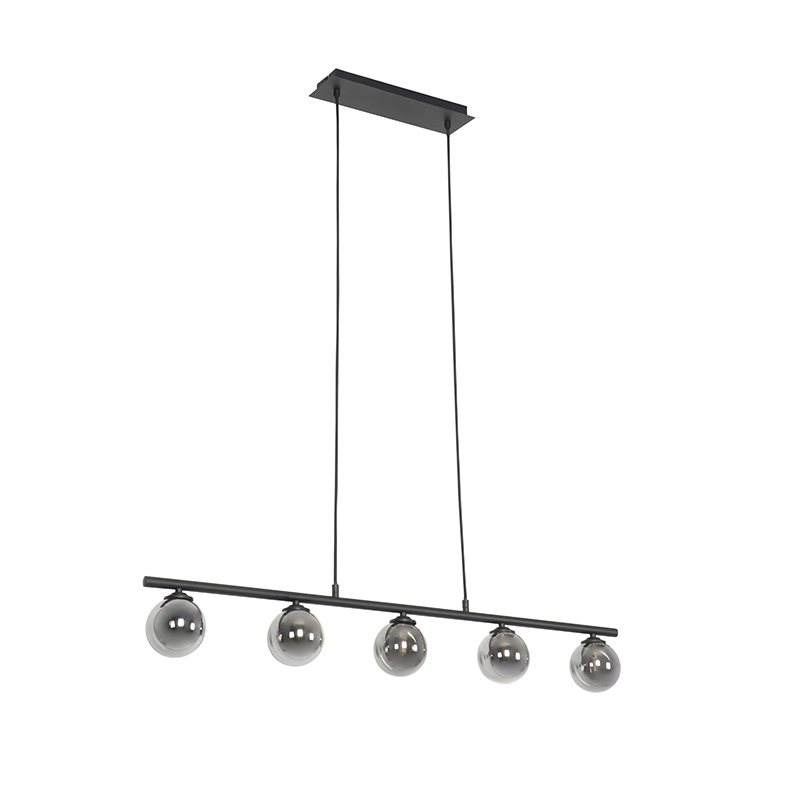 Modern Pendant Light Black 100 cm 5-Light with Smoke Glass - Athens