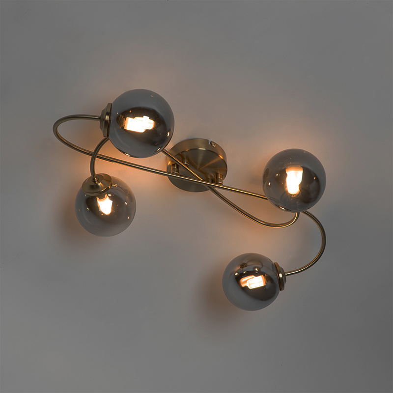 Lámpara de techo moderna dorada 4 luces cristal ahumado - ATHENS