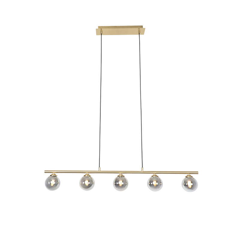 Lámpara colgante moderna dorada 100 cm 5-luces con cristal ahumado - ATHENS