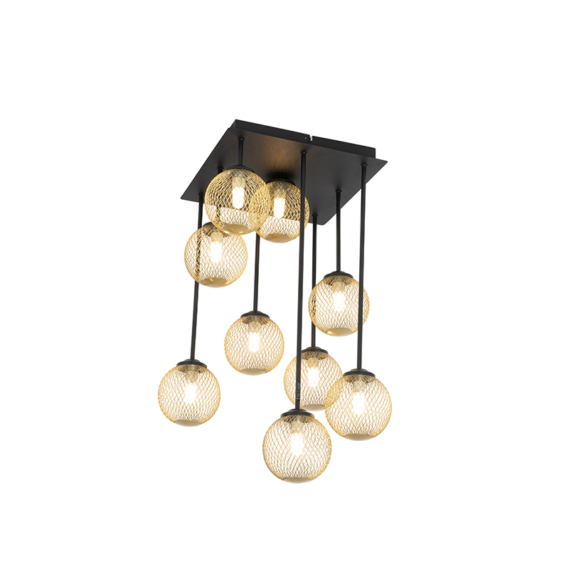 Image of Lampada da soffitto Art Déco nera 9 luci dorate - ATHENS Wire