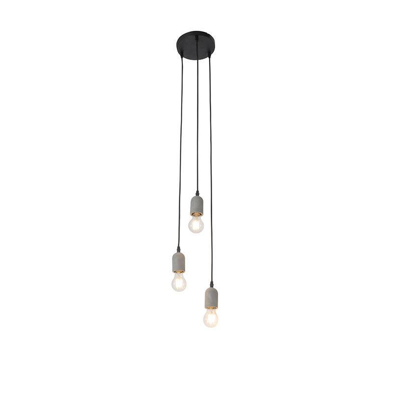 Industriële hanglamp zwart met beton rond 3-lichts - Pedra Industriële hanglamp zwart met beton rond 3-lichts - Pedra