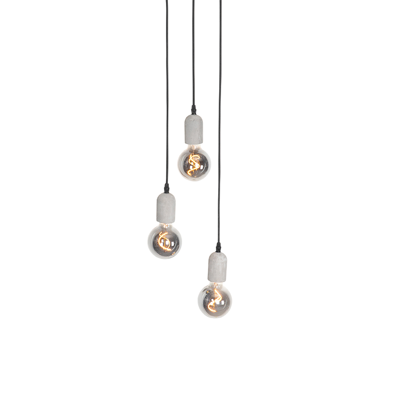 Lámpara colgante industrial negra con hormigón redonda 3 luces - Pedra