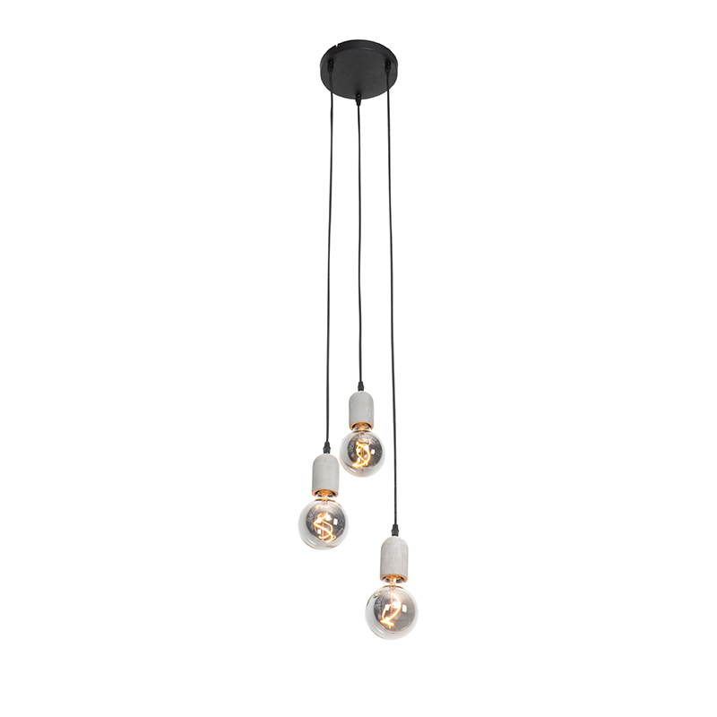 Lámpara colgante industrial negra con hormigón redonda 3 luces - Pedra