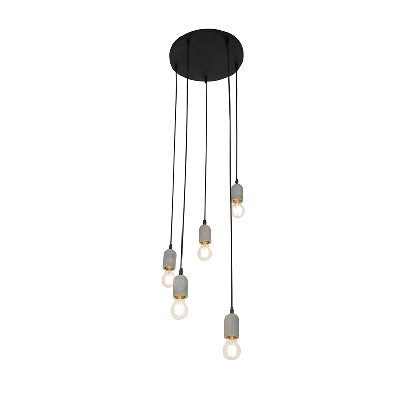Industriële hanglamp zwart met beton rond 5-lichts - Pedra Industriële hanglamp zwart met beton rond 5-lichts - Pedra