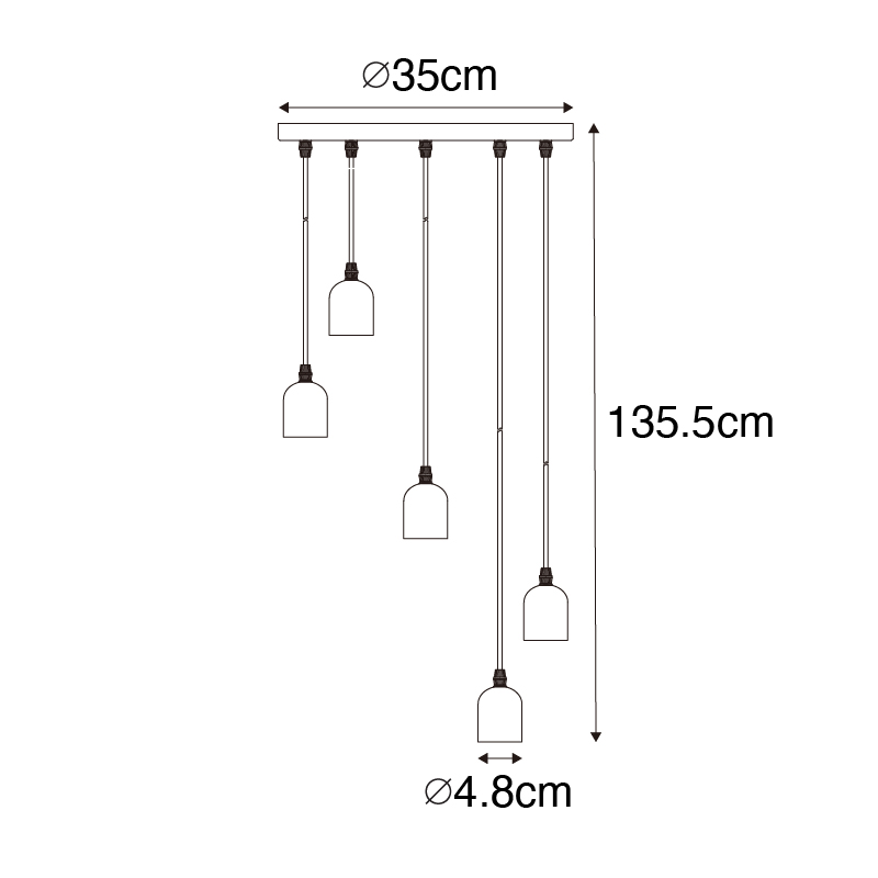 Lámpara colgante industrial negra con hormigón redonda 5 luces - Pedra