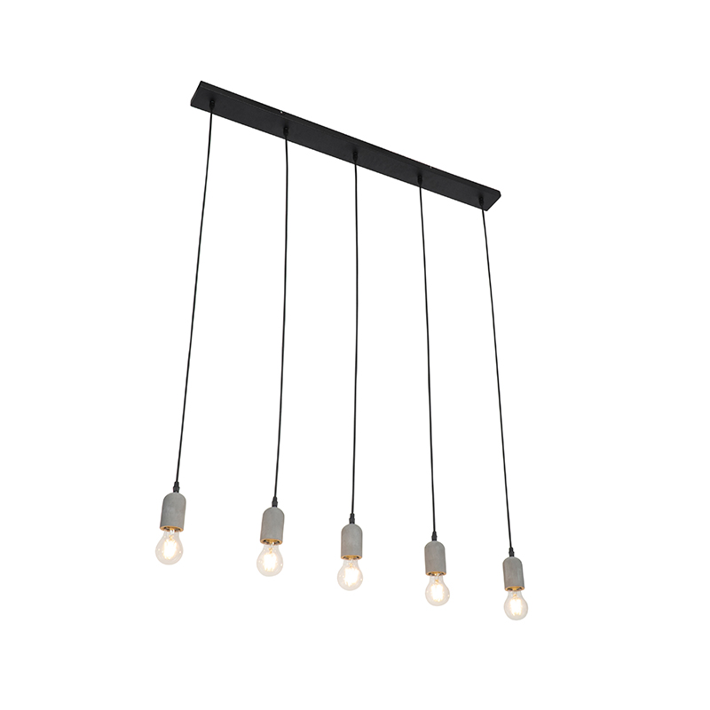 Hanglamp zwart met beton 5-lichts - Pedra Hanglamp zwart met beton 5-lichts - Pedra