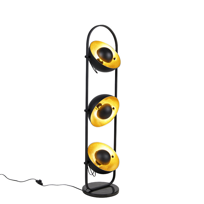 Priemyselná stojaca lampa čierna so zlatom 3-svetlo - Magnax Priemyselná stojaca lampa čierna so zlatom 3-svetlo - Magnax