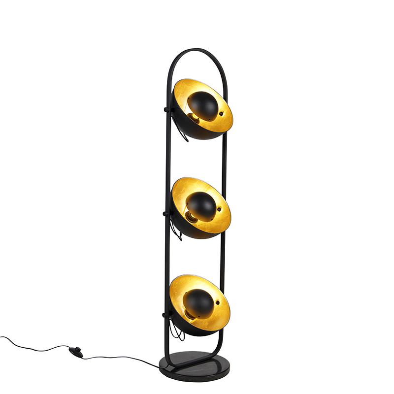 lampadaire industriel noir à 3 lumières dorées - emilienne novo