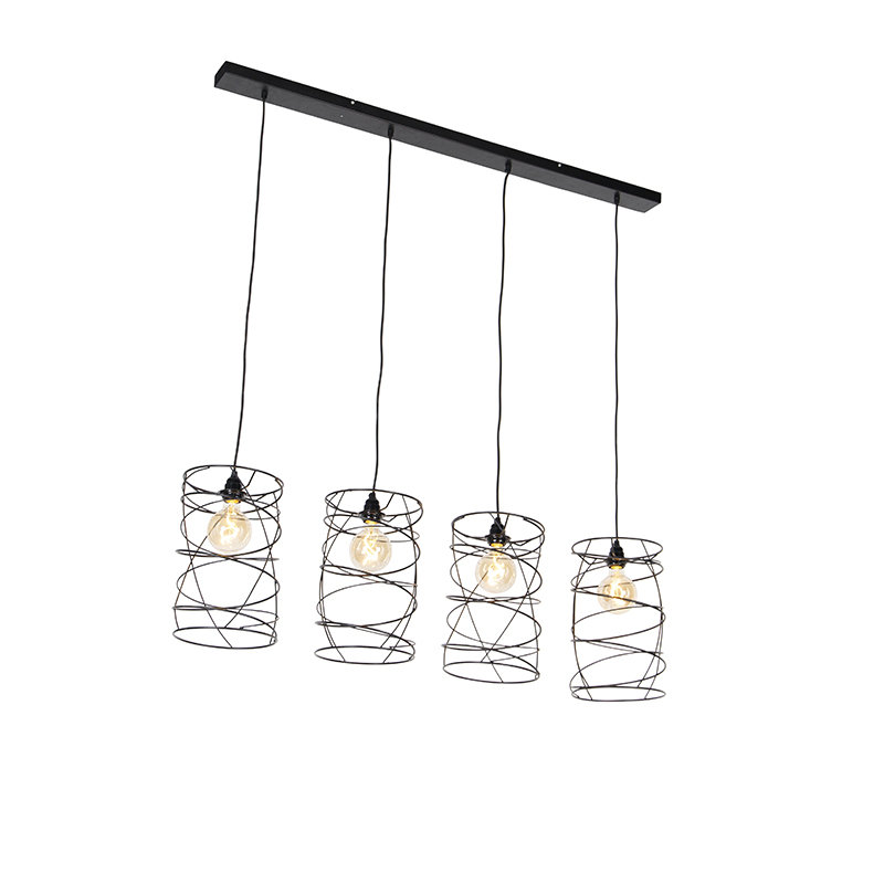 Design hanglamp zwart 4-lichts - Spira
