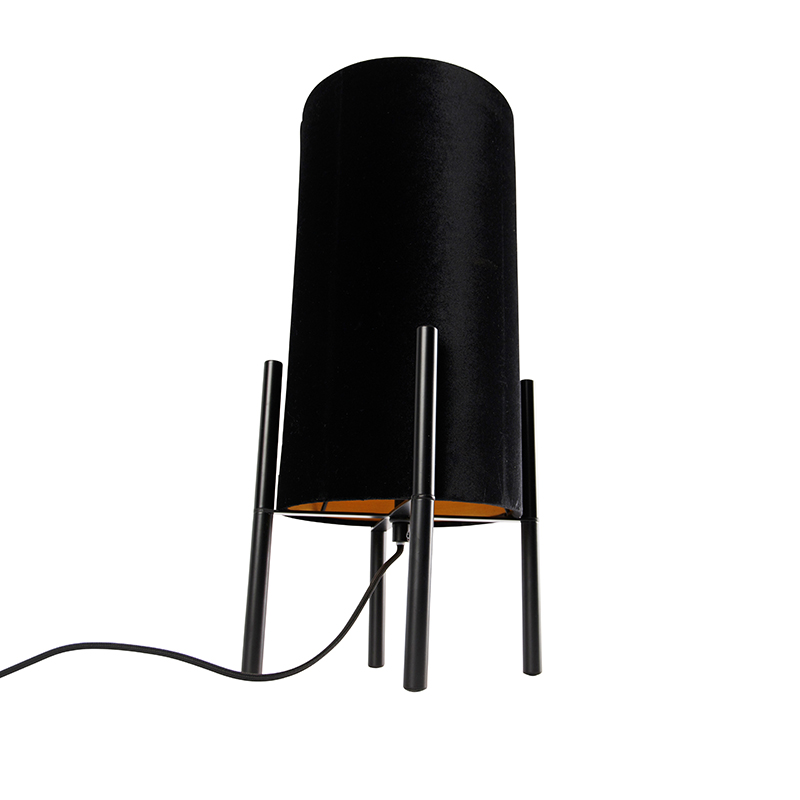 lampe de table design abat-jour en velours noir noir avec or - rich