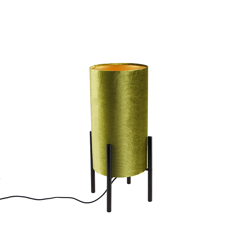 Design tafellamp zwart velours kap groen met goud - Rich Design tafellamp zwart velours kap groen met goud - Rich