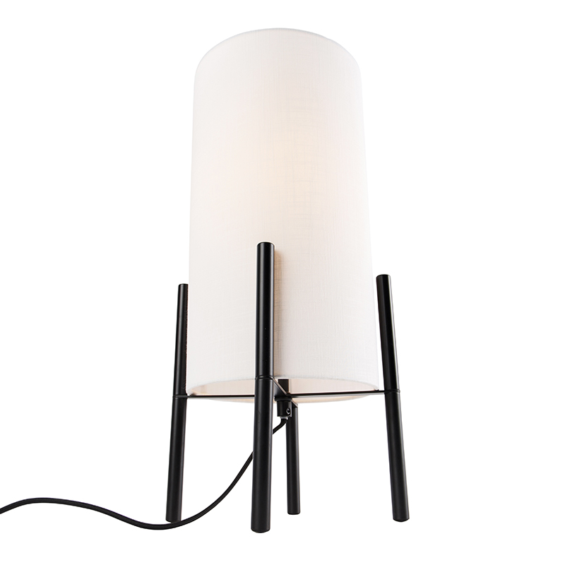 Lampada da tavolo moderna nera con paralume in lino bianco - Rich