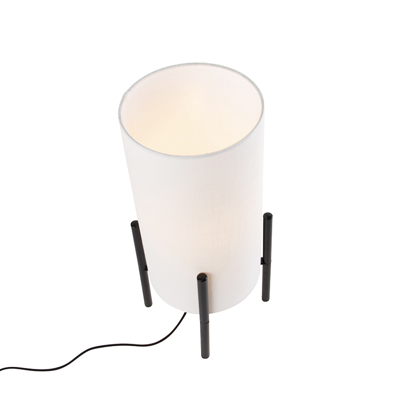 Lampada da tavolo moderna nera con paralume in lino bianco - Rich
