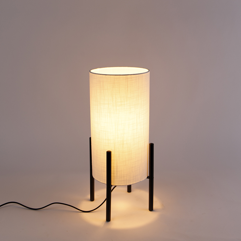Lampada da tavolo moderna nera con paralume in lino bianco - Rich