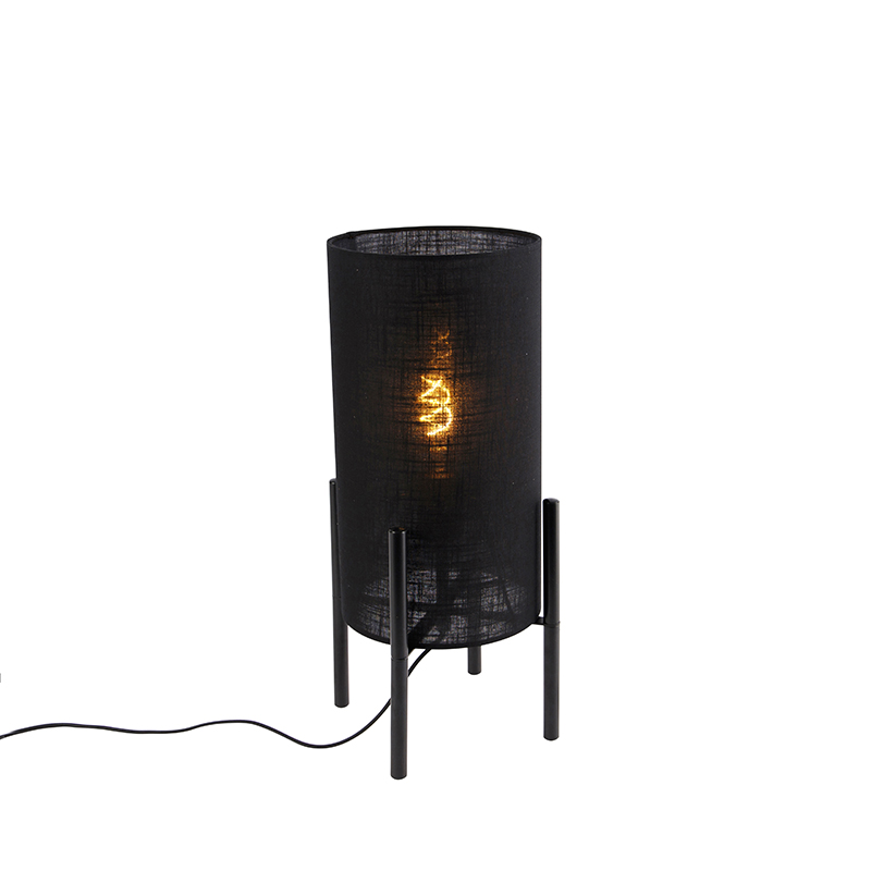 Dizajnová stolná lampa čierne ľanové tienidlo čierna - Rich