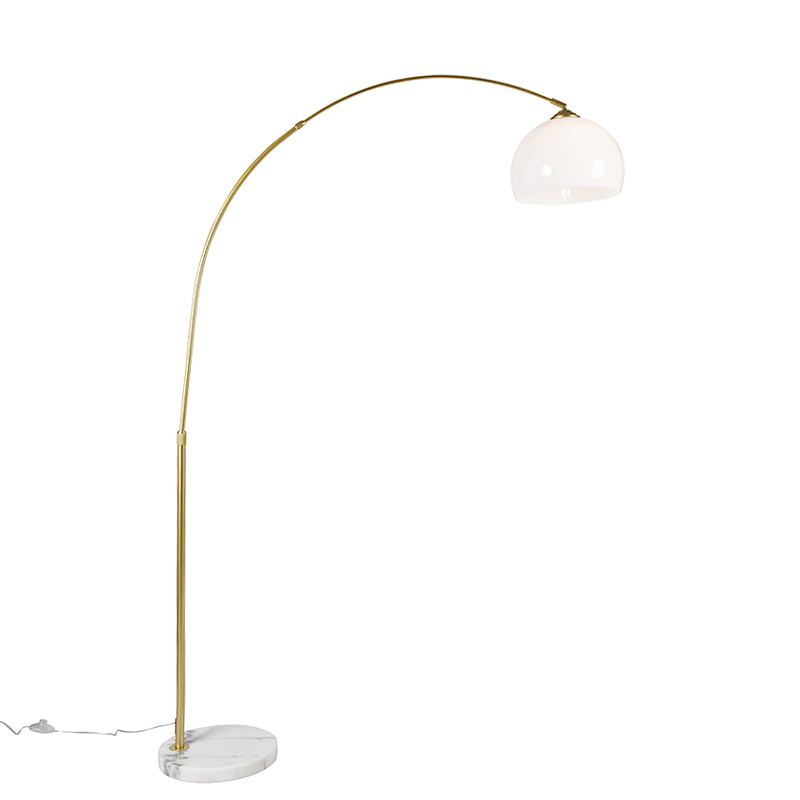 Moderná oblúková lampa z mosadze s bielym tienidlom - Arc Basic