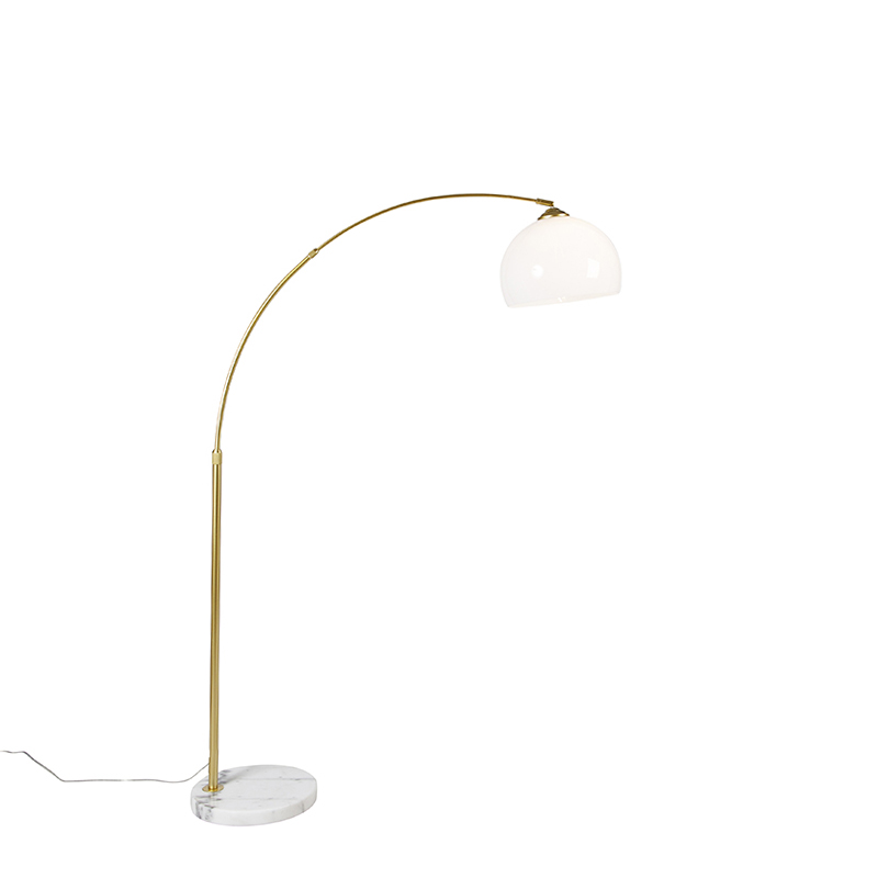 lampe à arc moderne en laiton avec abat-jour blanc - arc basic