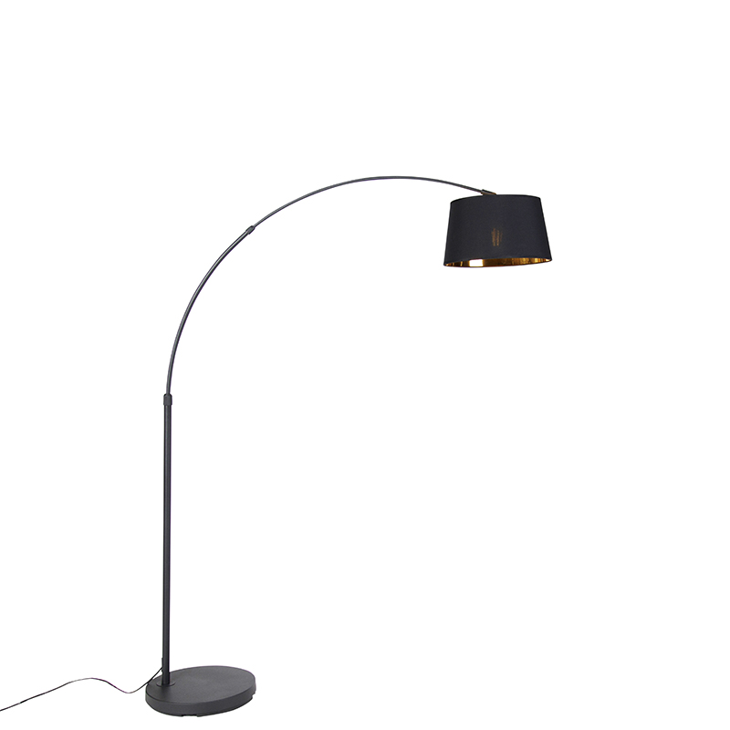 QAZQA Moderno Lámpara De Arco Moderna Negra Con Oro - Arc Basic Acero /Textil /Plástico Alargada Adecuado Para LED Max. 1 X 20 Watt 10 Lámpara de arco moderna negra con oro - Arc Basic