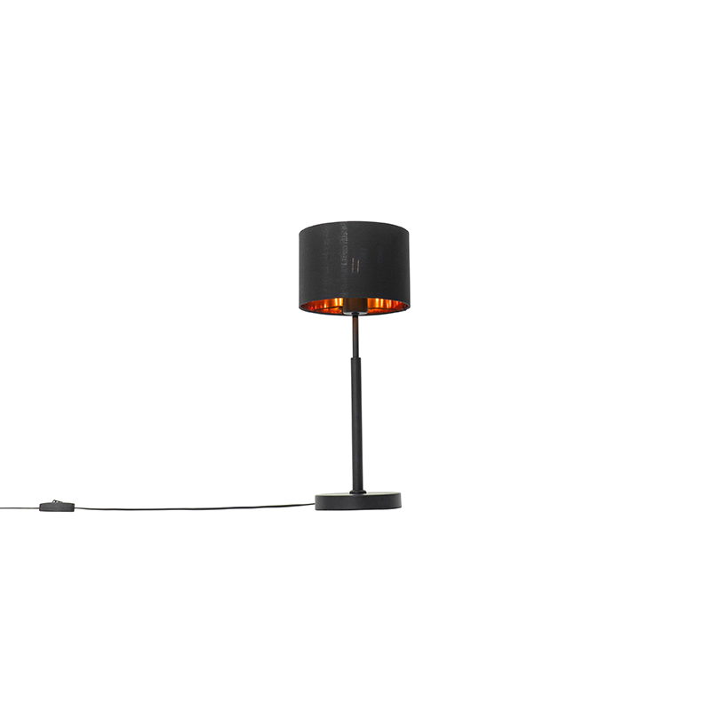 Moderne bordlampe stofskærm sort med guld – VT 1