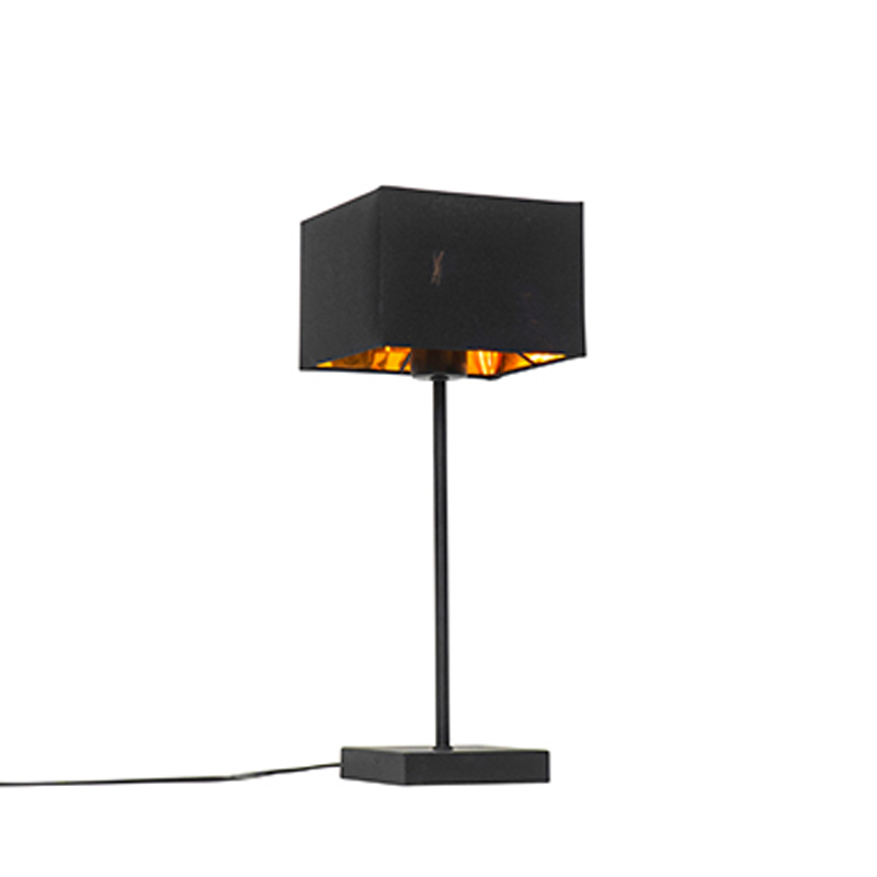 Moderne tafellamp zwart stoffen kap zwart met goud - VT 1