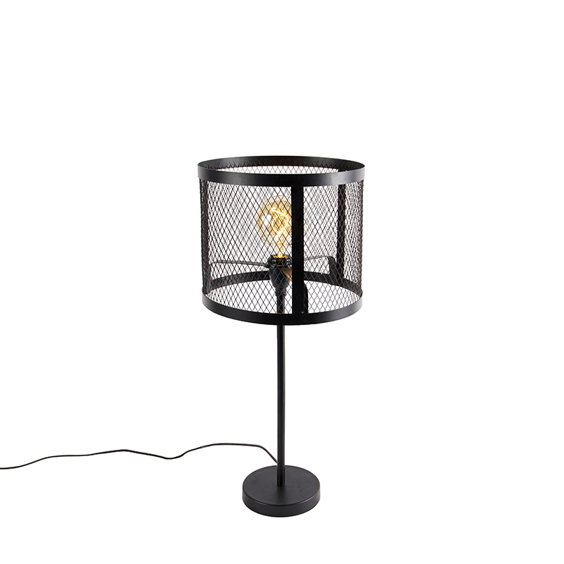 Industriële ronde tafellamp zwart - Cage Robusto Industriële ronde tafellamp zwart - Cage Robusto