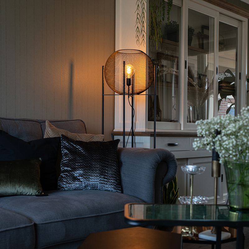 Moderne vloerlamp zwart - Mesh Ball Moderne vloerlamp zwart - Mesh Ball