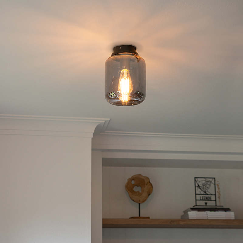 Design plafondlamp zwart met smoke glas - Bliss Design plafondlamp zwart met smoke glas - Bliss