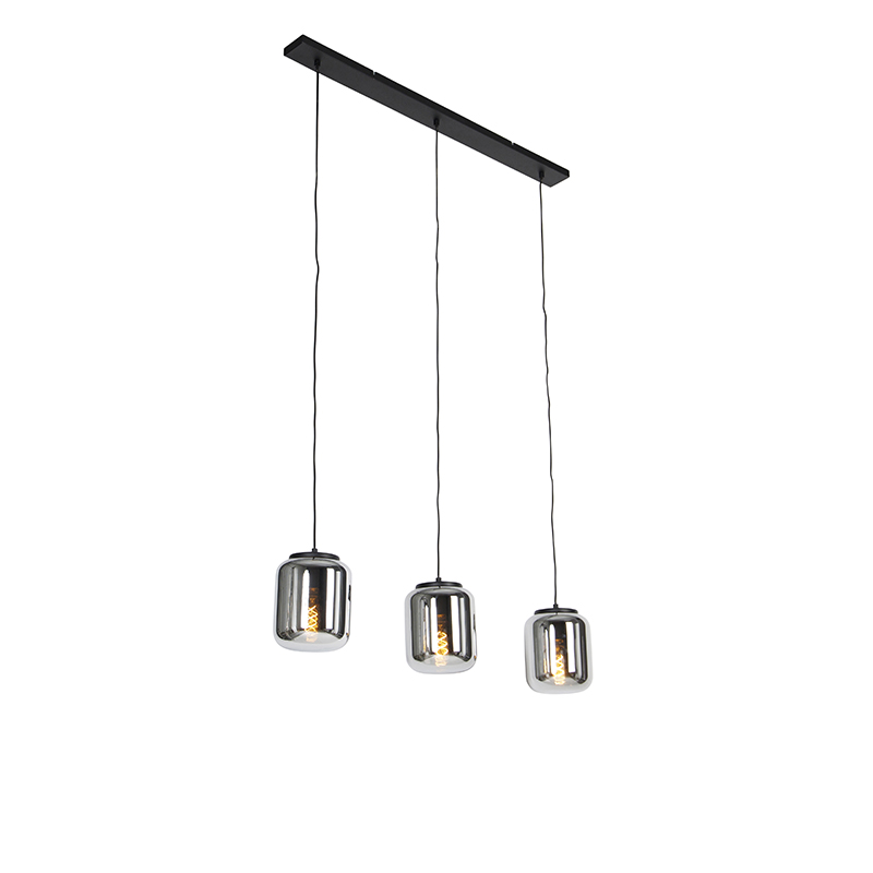 Design hanglamp zwart met smoke glas 3-lichts - Bliss