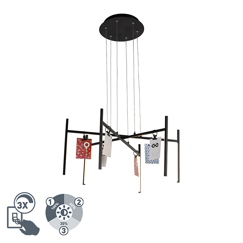 Design hanglamp zwart 3-staps dimbaar 6-lichts - Kroon Design hanglamp zwart 3-staps dimbaar 6-lichts - Kroon