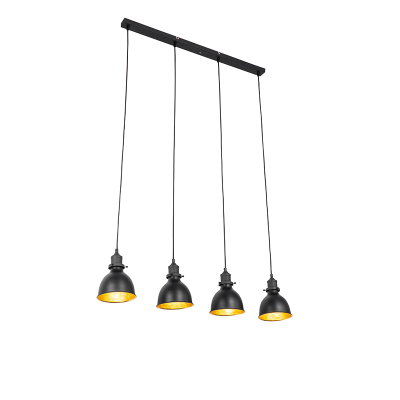 Industriële hanglamp zwart met goud 4-lichts - Jasminka Industriële hanglamp zwart met goud 4-lichts - Jasminka