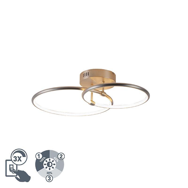 Plafondlamp staal incl. LED 3-staps dimbaar 2-lichts - Joaniqa Plafondlamp staal incl. LED 3-staps dimbaar 2-lichts - Joaniqa